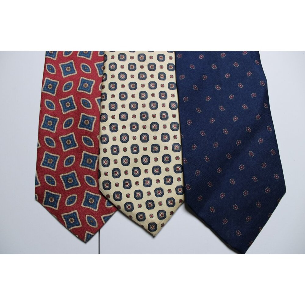 Lot of 3 Neil Martin Mens Neckties Geometric, Foulard & Pin Dot Silk Patterns